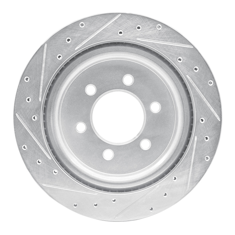 Ford F-150 Lightning Brake Rotor (1) - Rear Right - R1 Concepts - Drilled & Slotted - Silver - `21-`25